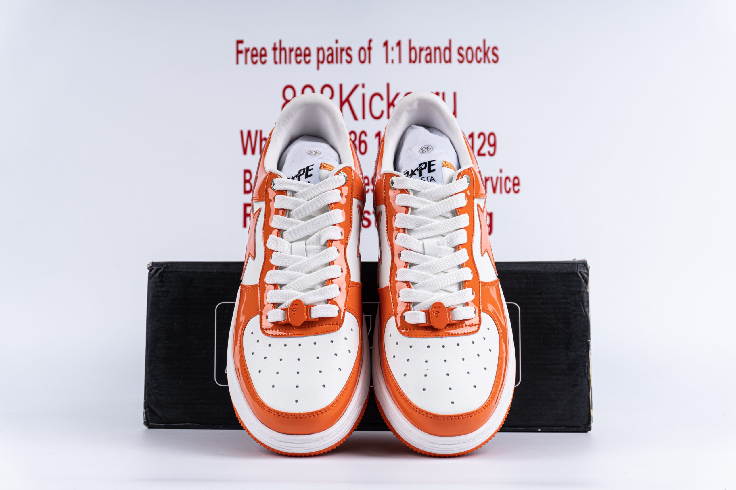 A Bathing Ape Bape Sta Patent Leather Orange White