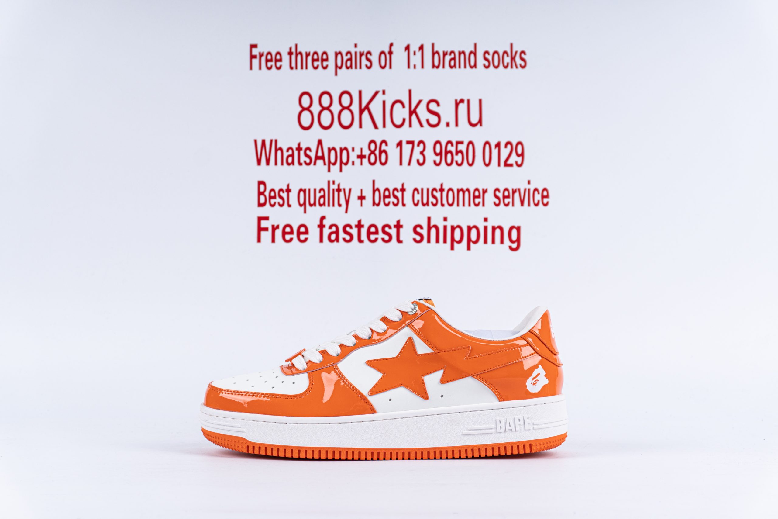A Bathing Ape Bape Sta Patent Leather Orange White