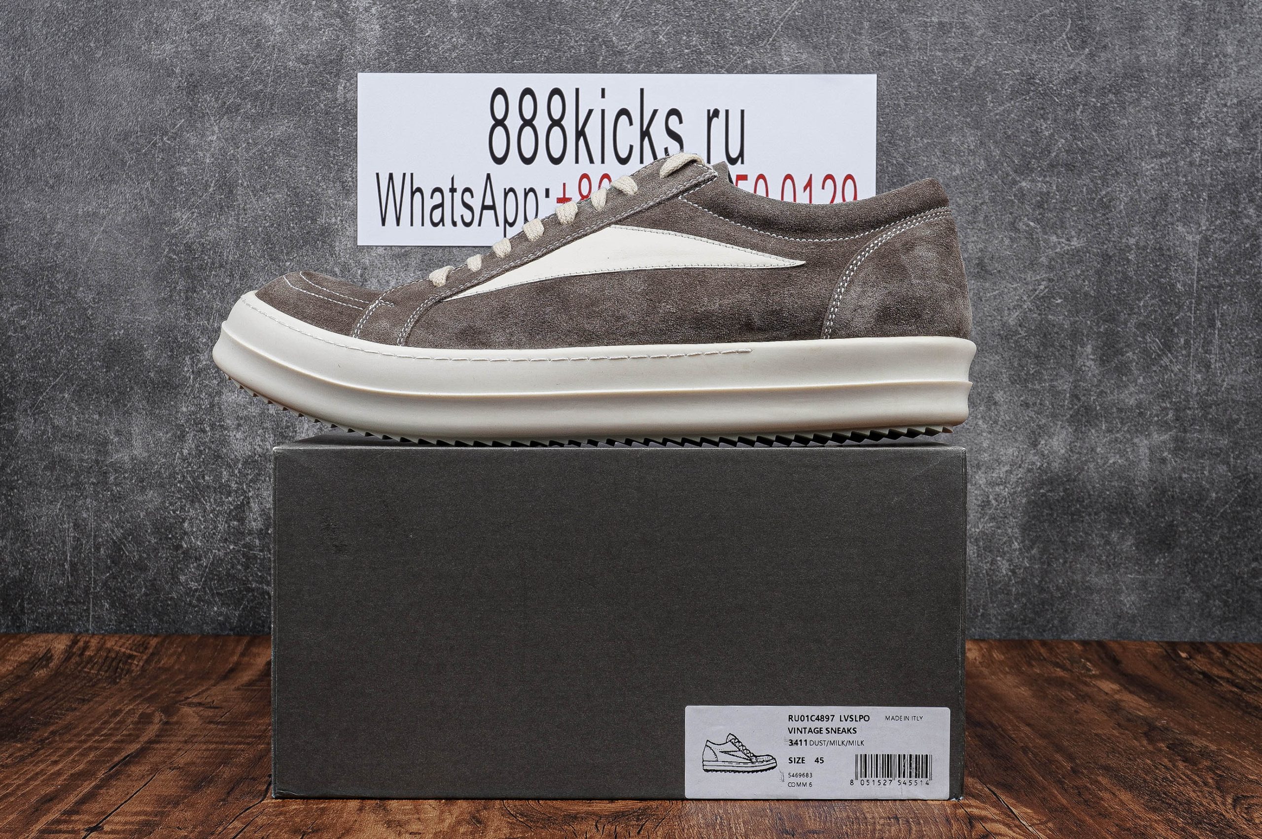 Rick Owens EDFU Vintage Sneaks Velour Suede Dust Grey Milk White