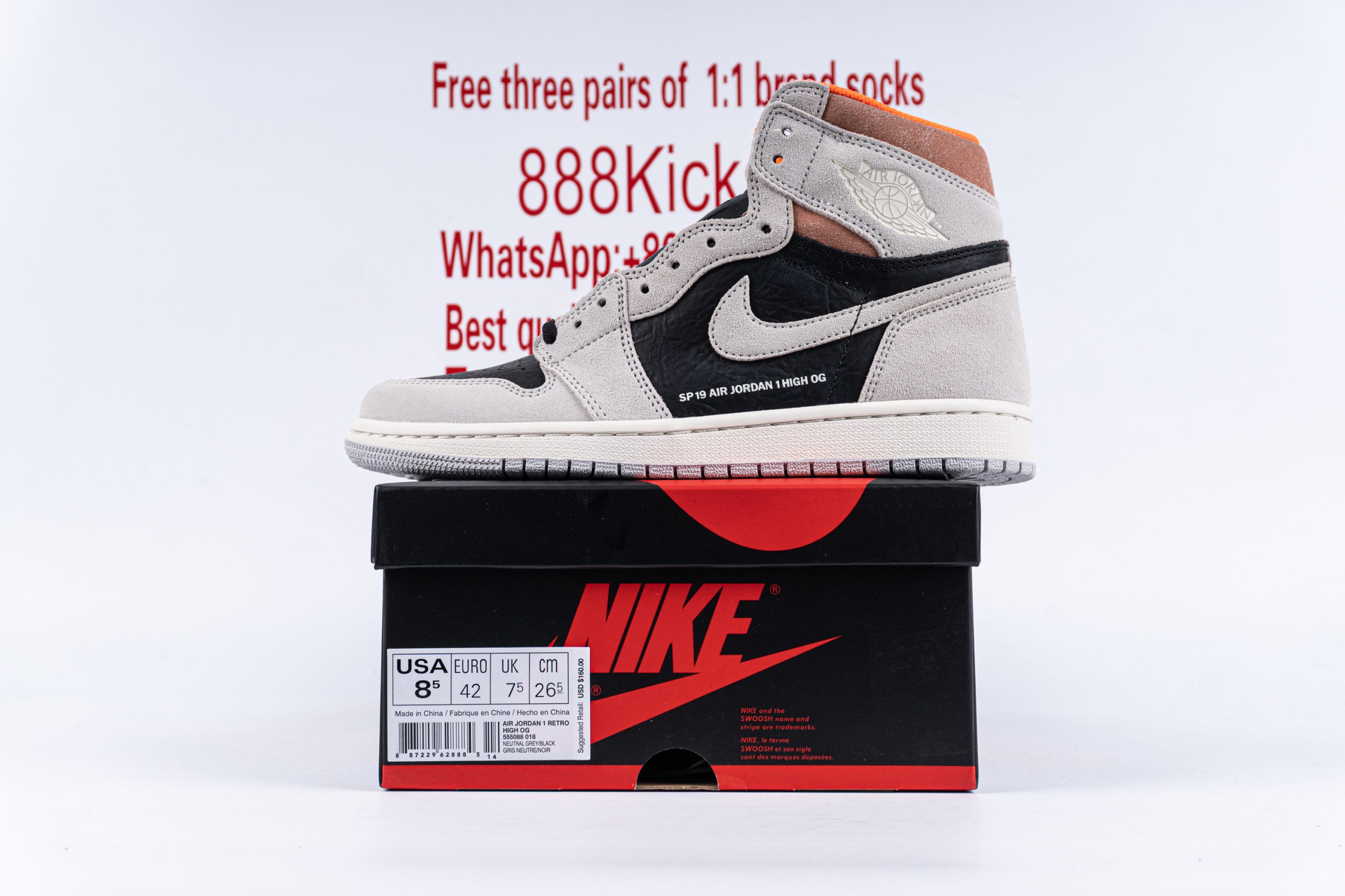 Jordan 1 Retro High Neutral Grey Hyper Crimson